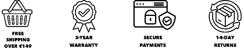 Free shipping over €149, 3-year warranty, secure payments, 14-day returns